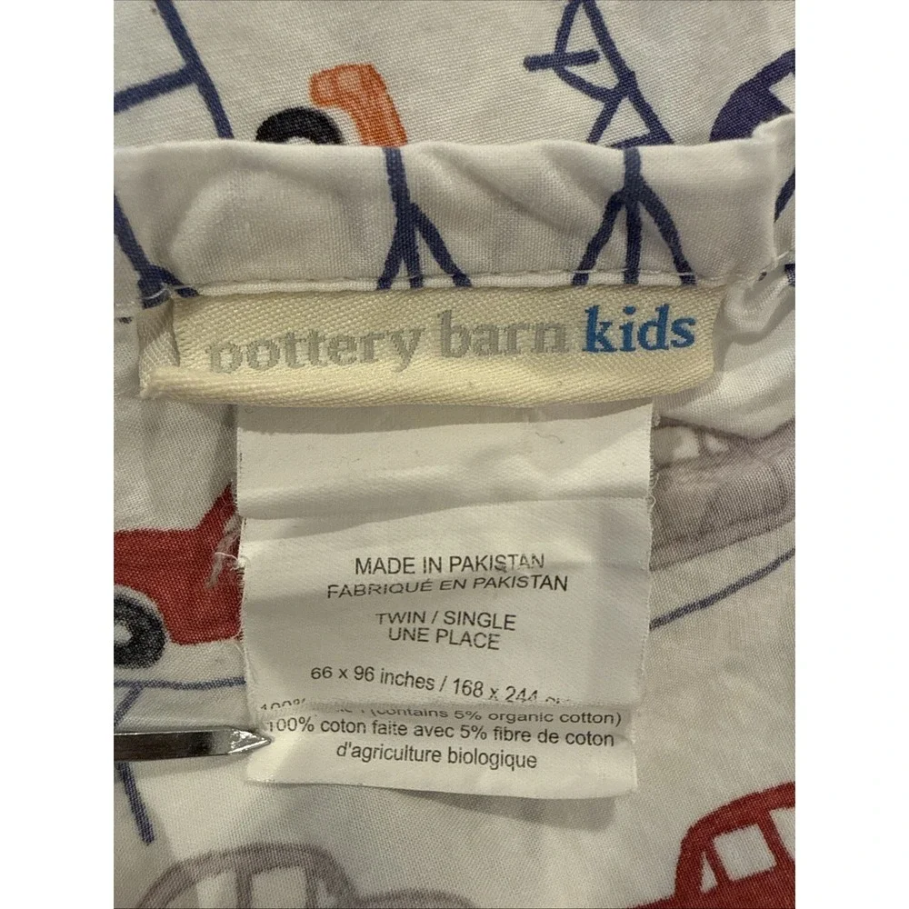 Pottery Barn‎ kids Twin Flat Sheet- Transportation Cars Blue Red Gray White
